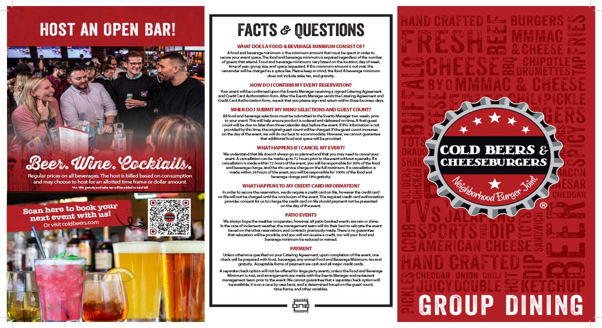 Private Events and Group Dining at Cold Beers & Cheeseburgers