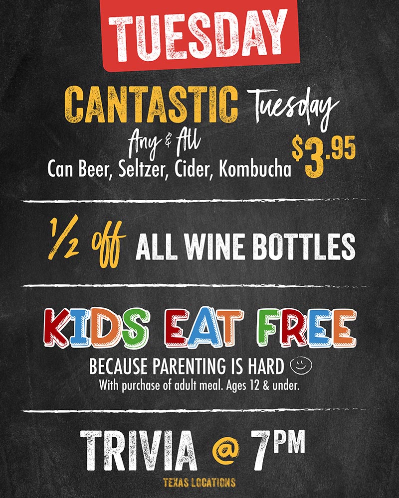 Tuesday Specials! Texas Locations